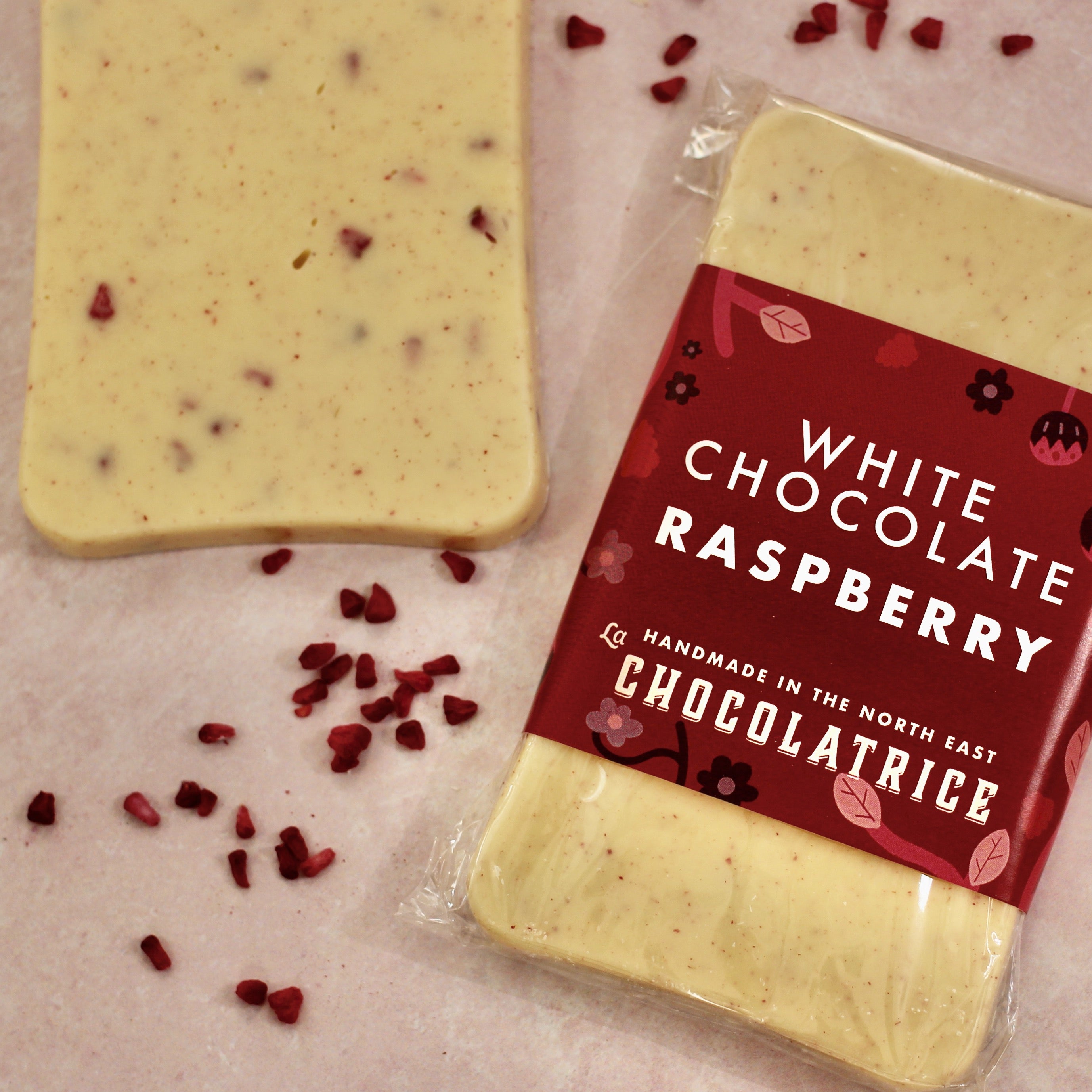 White Chocolate Raspberry Bar | Sweet & Fruity by La Chocolatrice
