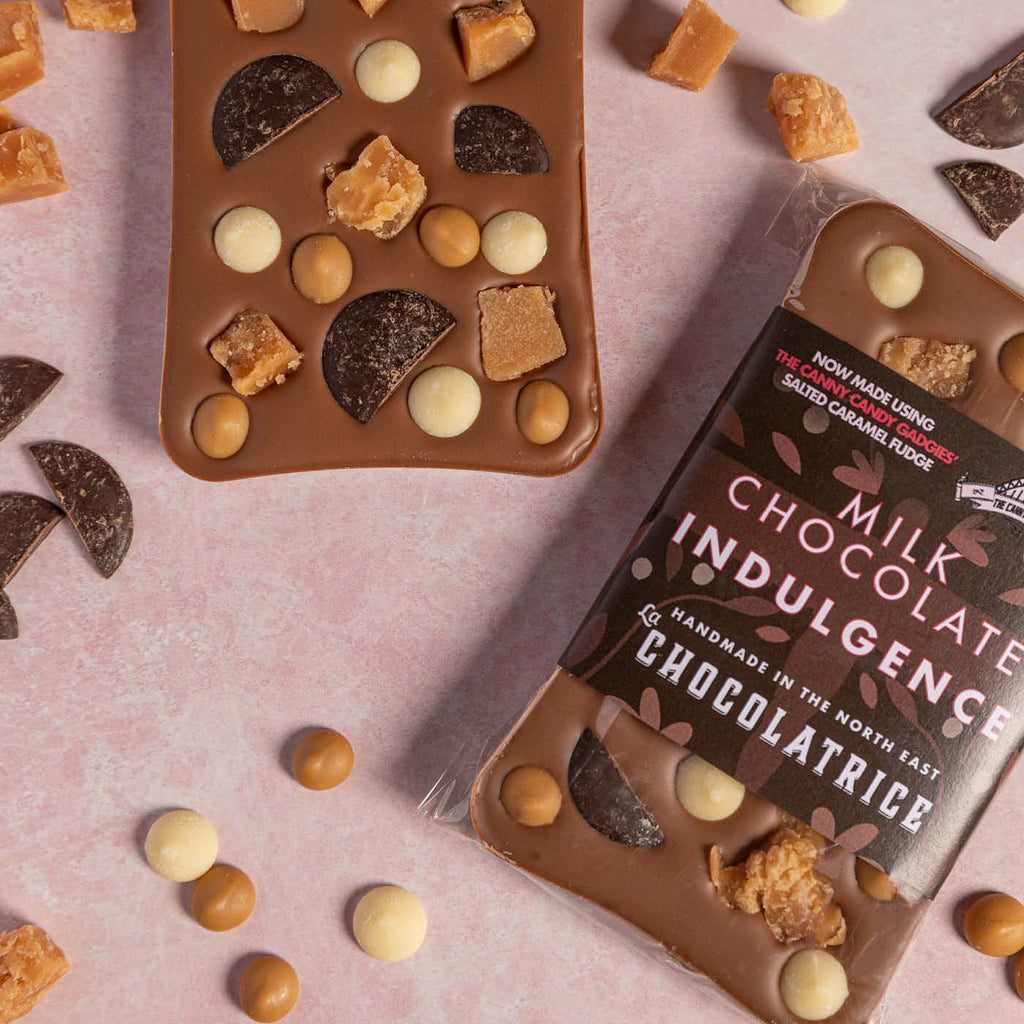 Chocoindulgence Milk Chocolate Indulgence Bar with Salted Caramel Fudge & Choc Chips ...