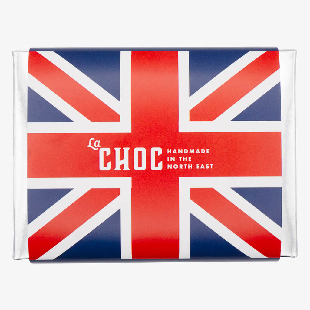 Limited edition VE Day chocolate packaging by La Chocolatrice featuring a Union Jack design
