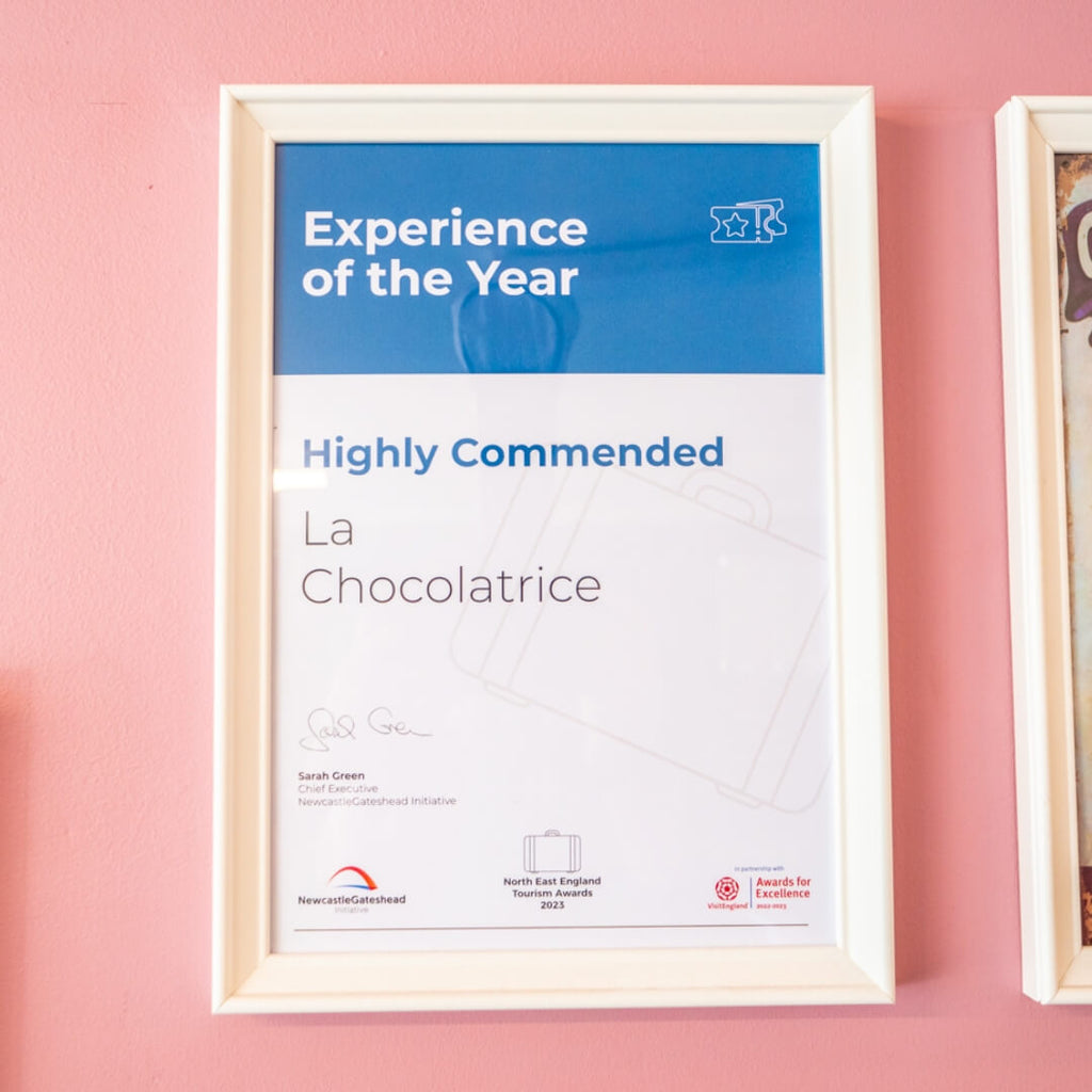 Framed certificate: La Chocolatrice - Highly Commended for Experience of the Year award